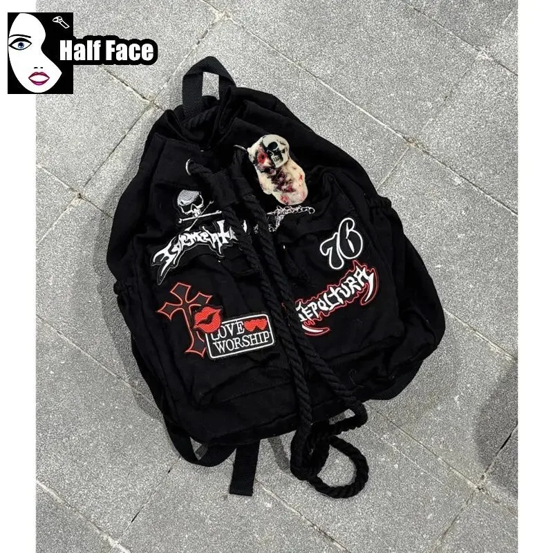 Y2K Spicy Girls Harajuku Women Gothic Punk Lolita Large Capacity Letter Computer Student Canvas Leisure Backpack Book Bags Tote