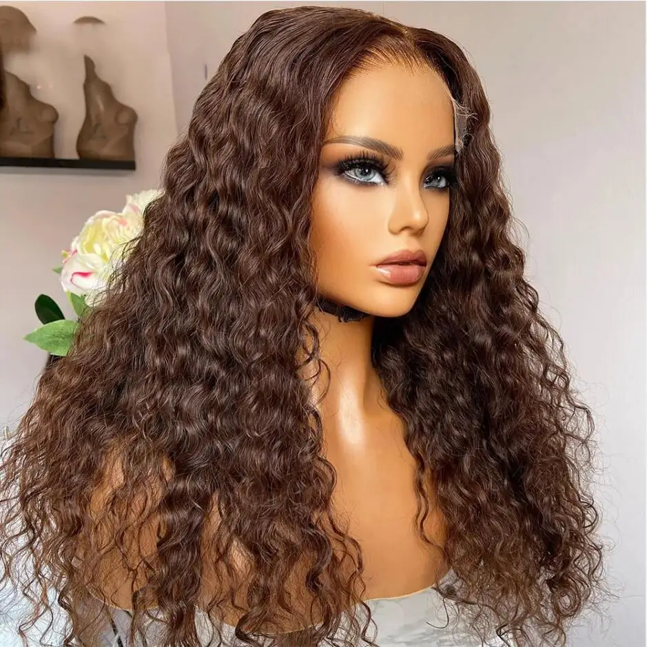 

26-дюймовый мягкий предварительно сорванный коричневый цвет, плотность 180, курчавый вьющийся парик спереди, синтетические детские волосы, бесклеевой парик для повседневного ношения