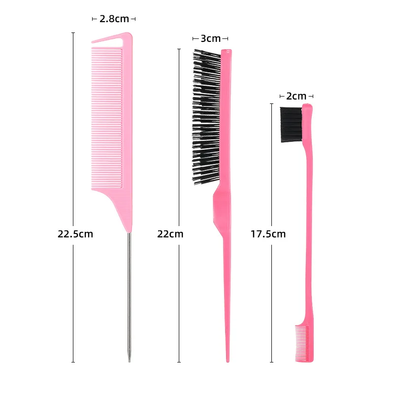 3Pcs Hair Styling Comb Set Teasing Hair Brush Rat Tail Combs Double Sided Edge Control Hair Comb Oil-Baked Brush Barber Tool