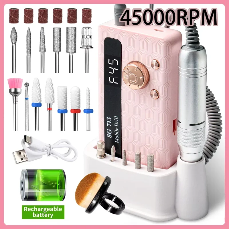 

Professional Portable Nail Drill Machine 35000/45000RPM Rechargeable Electric Manicure File for Nails Gel Polish Removal And Gri