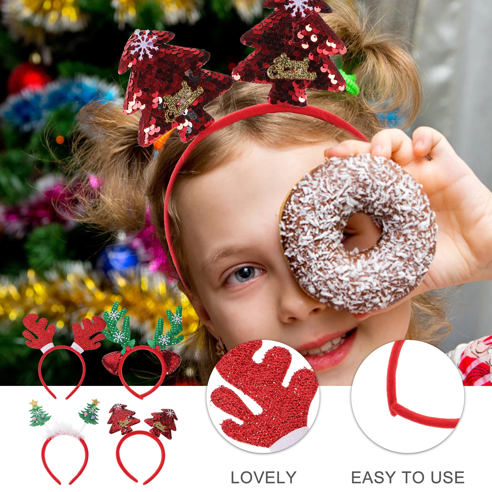 

4pcs Christmas Headband Antler Tree Hair Band Soft Party Cosplay Accessory Xmas Supplies Costume Headdress Role-Playing Headband