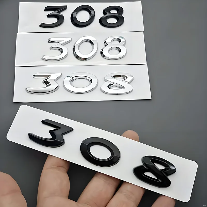 Insignia de coche ABS 3D, nuevo logotipo de 308 letras, emblema cromado negro, pegatina para maletero trasero de coche, accesorios para Peugeot 308 SW GT Line