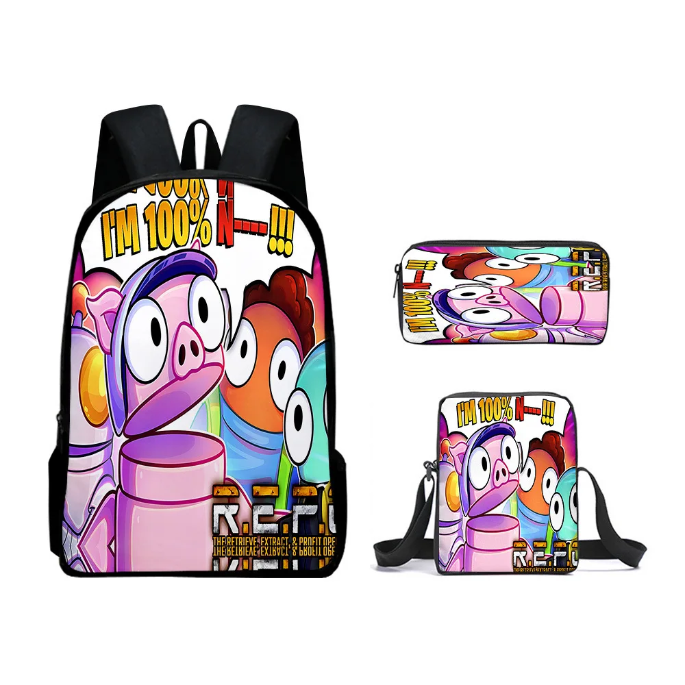 

Trendy Popular R.E.P.O repo 3D Printed 3pcs/Set pupil School Bags Laptop Daypack Backpack Inclined shoulder bag Pencil Case
