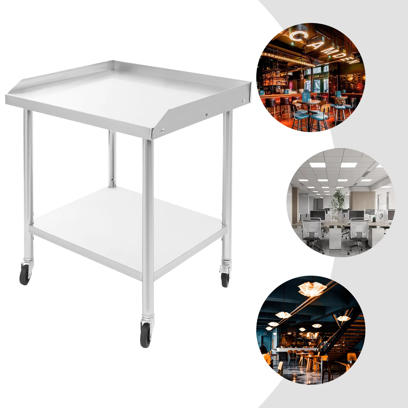 

2-tier Stainless Steel Work Table Commercial Food Prep Worktable with 4 Wheels Metal Work Table for Restaurant Home Hotel