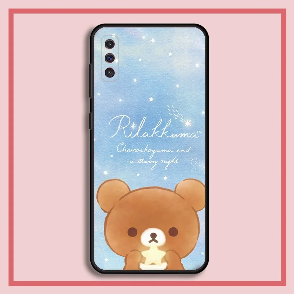 R-Rilakkuma Bear Cute Phone Case For Samsung S23,23,22,30,21,10,9,Note20 Ultra,Lite,Ultra,5G,Plus,FE,Black Soft Case