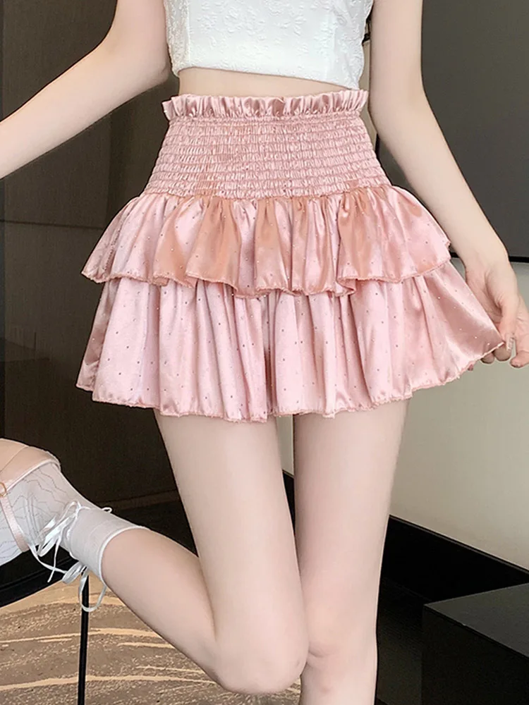 Streetwear Y2k Ruffles Pink Mini Skirts Women Sweet Kawaii High Waist A Line Skirt Summer Korean Fashion Black Ball Gown Skirts