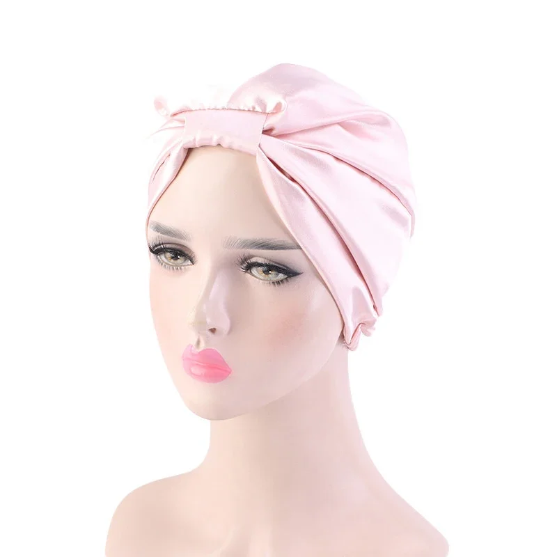 1PCS Satin Silk Salon Bonnet Women Night Sleep Cap Bath Towel Hair Dry Quick Elastic Hair Care Bonnet Head Wrap Hat Headwear