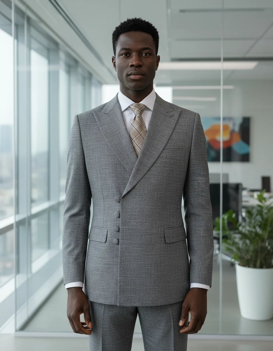 ST Cassy Traje de hombre elegante para boda gris Slim Fit Doble botonadura Múltiples botones Casual Hombre de negocios Conjunto de traje de 2 piezas