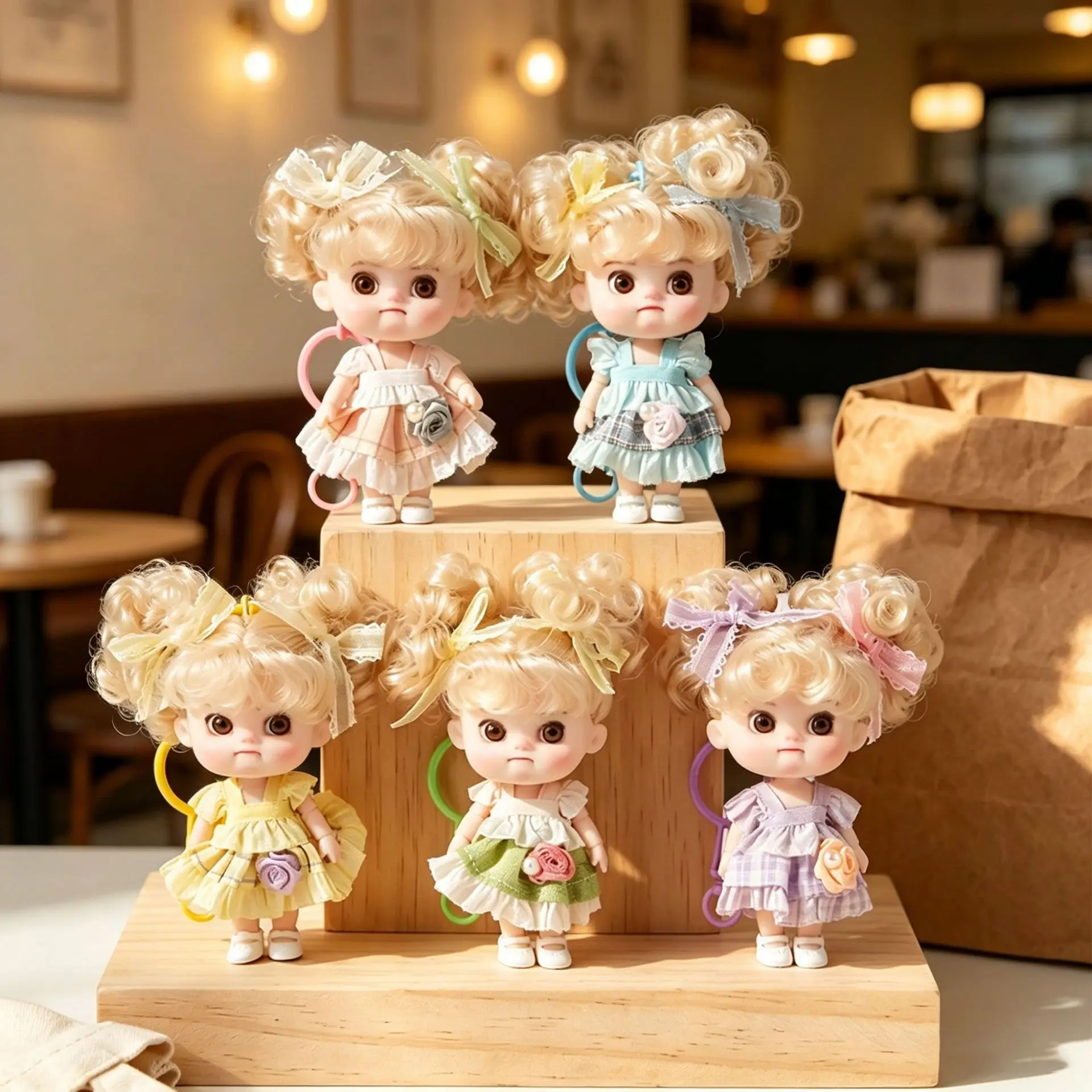 10cm Curly Hair Doll Keychain Pendant Joints Moveable Mini Cute Princess Doll Dress Up Toy Exquisite Girl Toy Car Bag Keys Charm