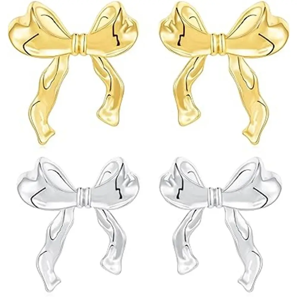 Fashion Alloy Bow Earrings Lightweight Eardrop Ribbon Stud Earrings Hypoallergenic Ear Stud Woman Girls