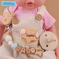 2023 personal isierte Baby Schnuller Clip benutzer definierte Name Säugling Dummy Clip Baby Souvenir Neugeborenen Geschenk Holz Baby liefert neue Mutter Geschenk