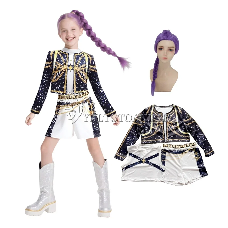 الفتيات رومي تأثيري حلي المعبود الأسود المرحلة الأداء دعوى K-Pop شيطان الصيادين زي مجموعة هالوين كرنفال البدلة #1