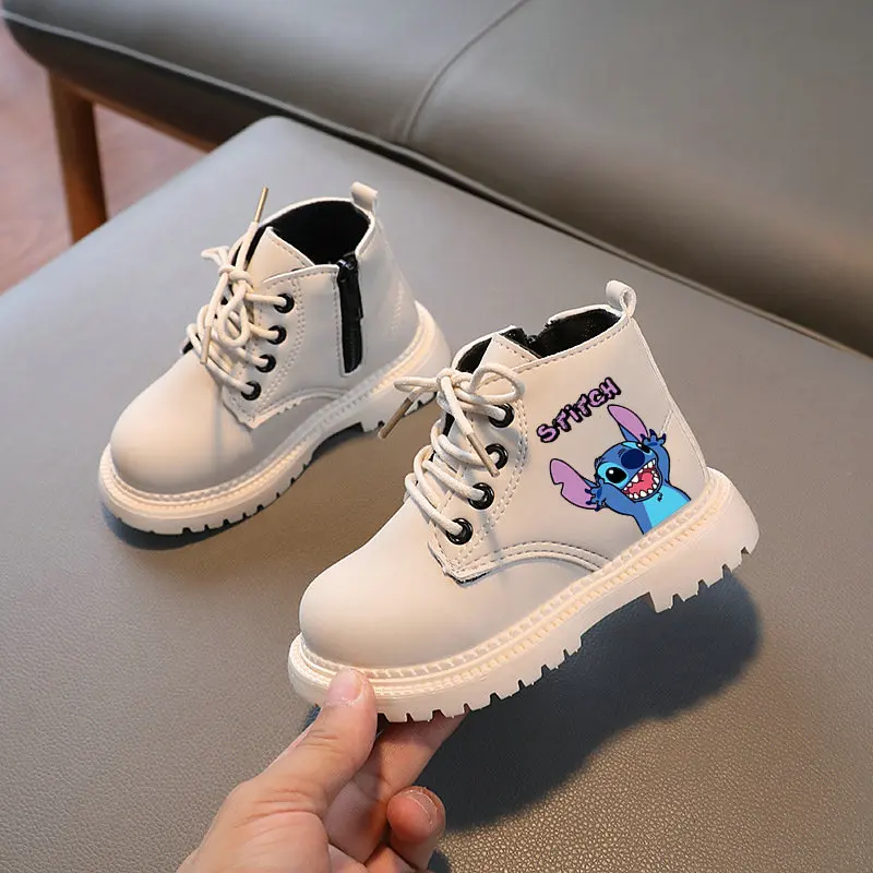 Stitch Kids Boots Spring Autumn Children Ankle Boots Toddler Boys Casual Shoes Anime Cartoon Girl Flat Bottom Boots