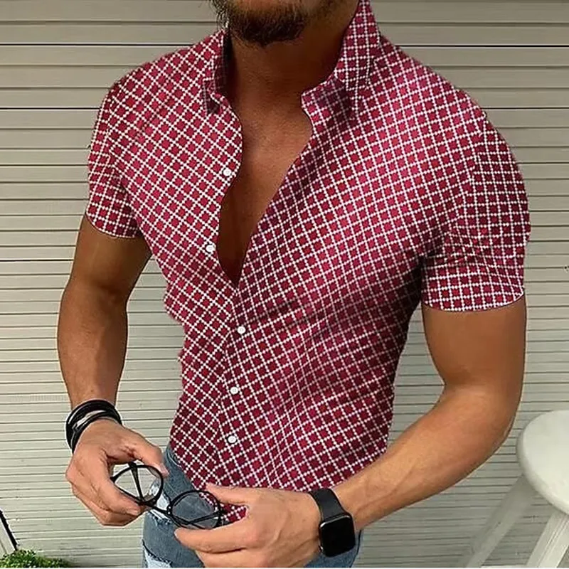 2024 New Summer Men Fashion Chemise Homme Mens Checkered Shirts Short Sleeve Shirt Casual office top S-3XL