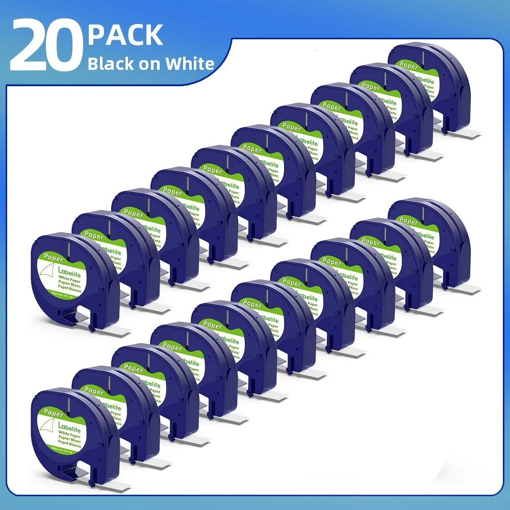 5-20Pack cartucho letratag 91200 91330 Compatível DYMO LetraTag Plus LT-100T 200B QX50 12mm x 4m 10697 LT Etiquetas Recarga