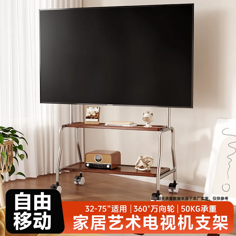 TV mobile bracket floor hanger household pulley stainless steel art hanger 55/65/75 inch universal
