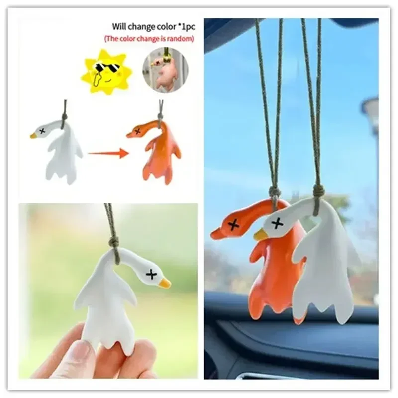 1PCS Color Changing Duck Hang Roasted Duck Pendants Swing Duck Temperature-Sensing Color Change Ducks Car Interior Decoration