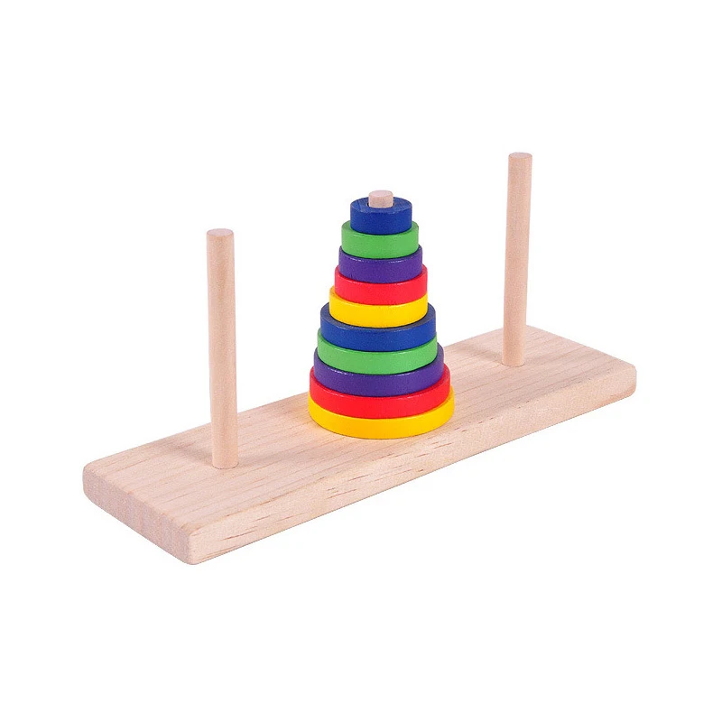 Classic Wooden Hanoi Tower Rainbow Stacking Games Kid Mathematical Early Educational Toys Parent-child Interaction Toy
