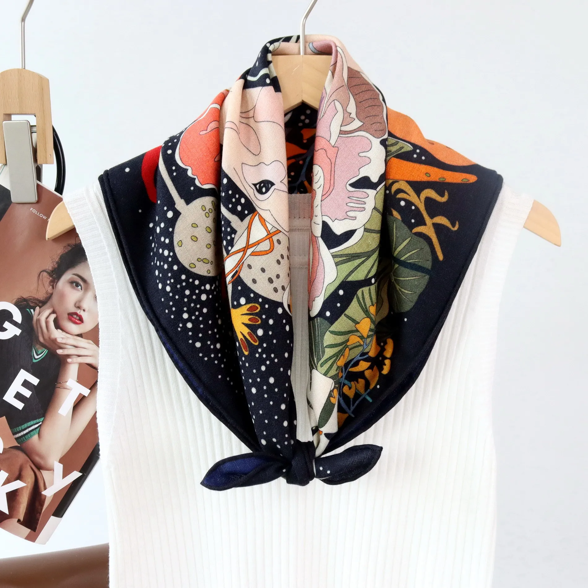 Double Print Scarf Hand Rolled Edge Shawls Bandanas Head Hair Scarfs Belt Bag Accessories Valentine's Day Gift 68CM