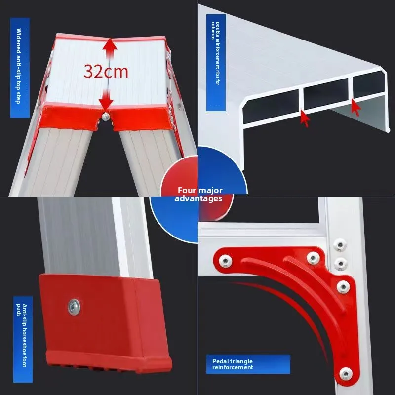 German Made Thickened Aluminum Alloy A Frame Ladder Multifunction Indoor Home Use Thickened Step Ladder Climbing Ladder Folding