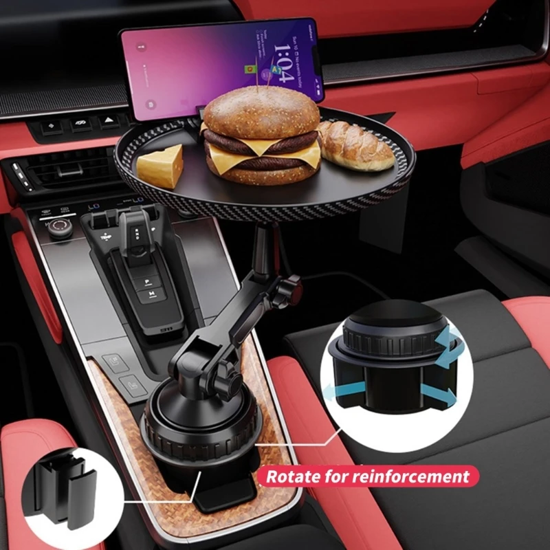 Portable Rotates Tray Holders for Car Adjustable Base Versatile Car Seats Tray Table with Phone Holders Simple Installation