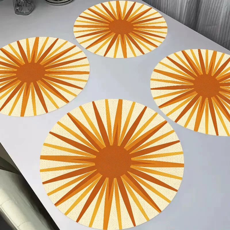 VIKAMA Retro Caramel Sun Round Linen Placemats Heat Resistant Wear-Resistant Washable for Dining Table Kitchen Decor