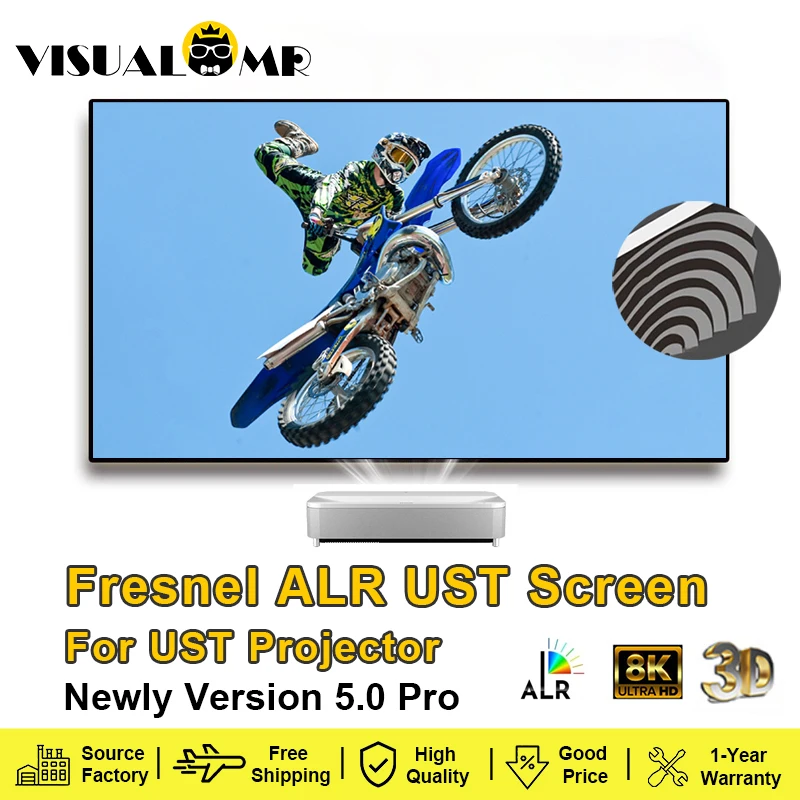 

Проекционный экран Fresnel 5.0 Pro ALR UST 2024, фиксированная рамка с защитой окружающего света, лучше всего подходит для ультракороткофокусного проектора 4K 8K 3D