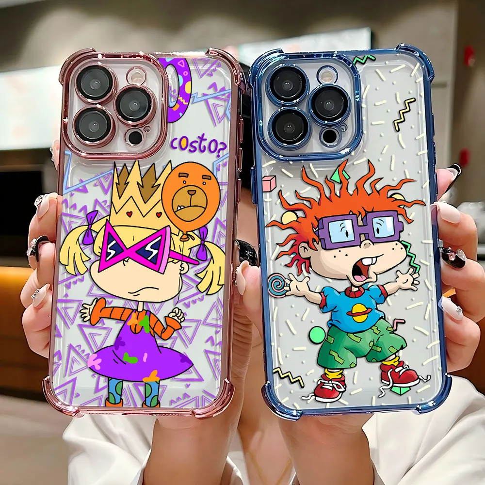 Cartoon Funny Plating Case For R-Rugrats Samsung S25 S24 S23 S22 S21 S20 FE Note20 Plus Ultra 4G 5G Anti Fall Airbag Back Cover