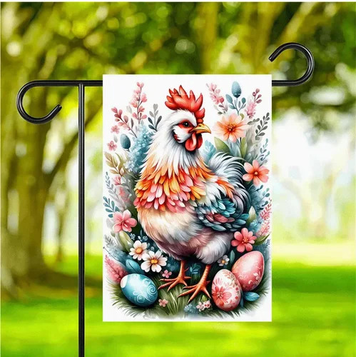 Rustic Farmhouse Chicken Welcome Garden Flag, 12x18inch Double-Sided, Burlap YYZ