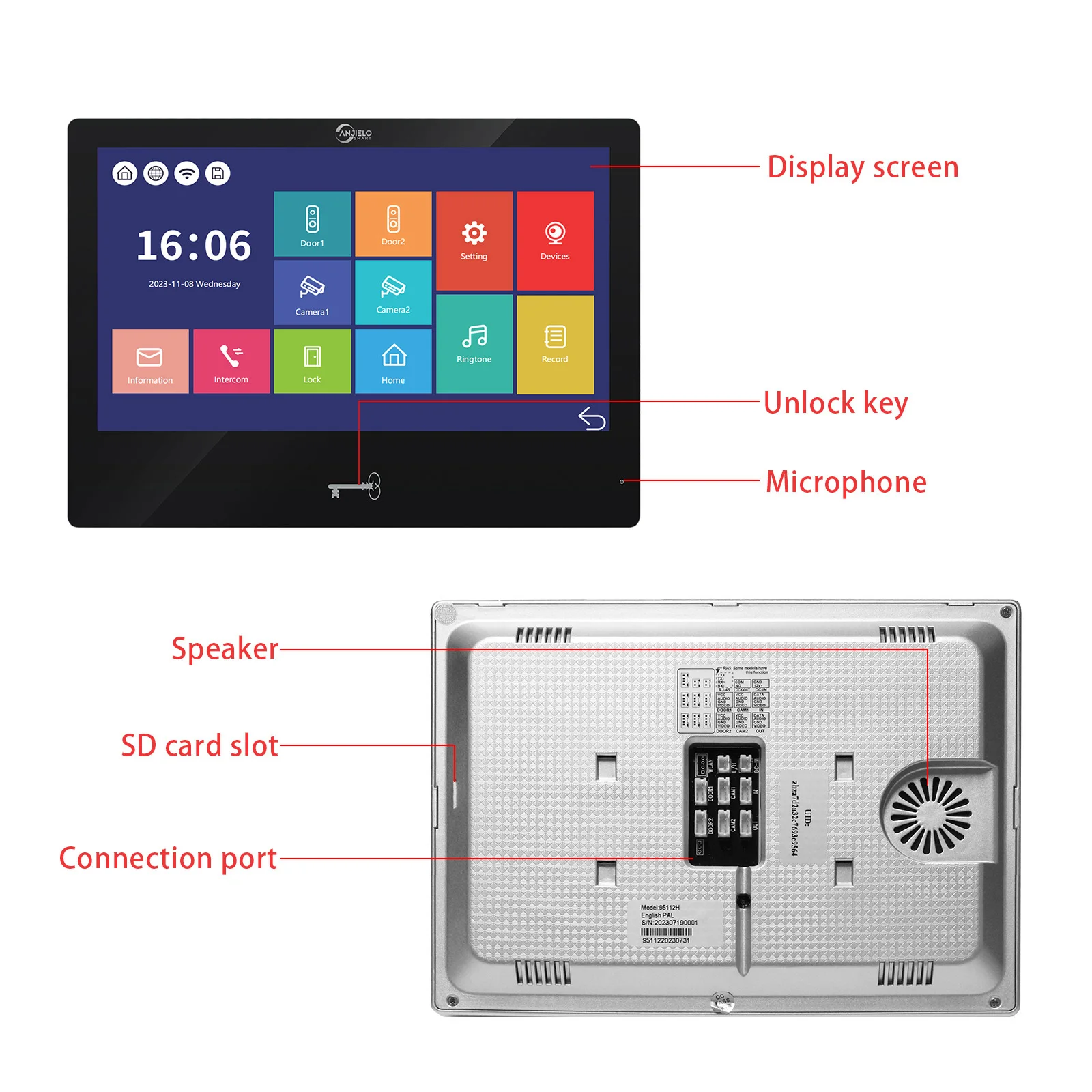 Anjielosmart Tuya 10 Inch Touch Monitor Smart Home Video Intercom System 1080P 148° Video Doorbell Camera Full Touch Monitor