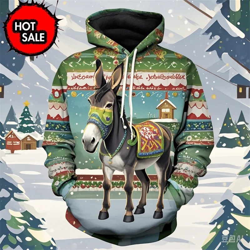 رائجة البيع الحيوان حمار ثلاثية الأبعاد مطبوعة رجل إمرأة موضة Y2K هوديي المتضخم الشارع الشهير البلوفرات قمصان سويت شيرت بقلنسوة ملابس الاطفال