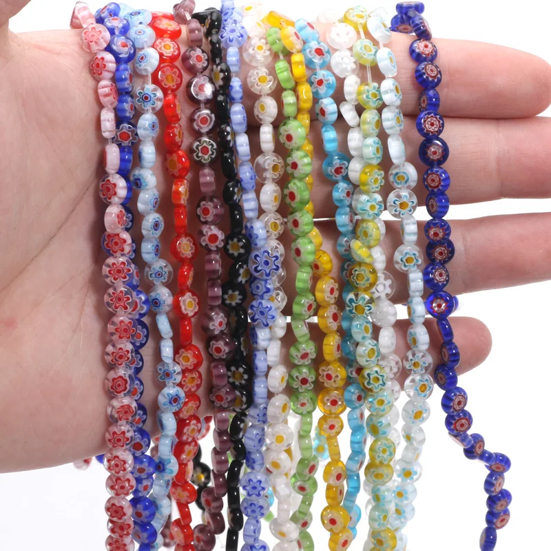 6mm Multicolor Murano Lampwork Flower Beads Flat Round Glass Beads For Jewelry Making Bracelet Necklace Diy Crafts Accessories