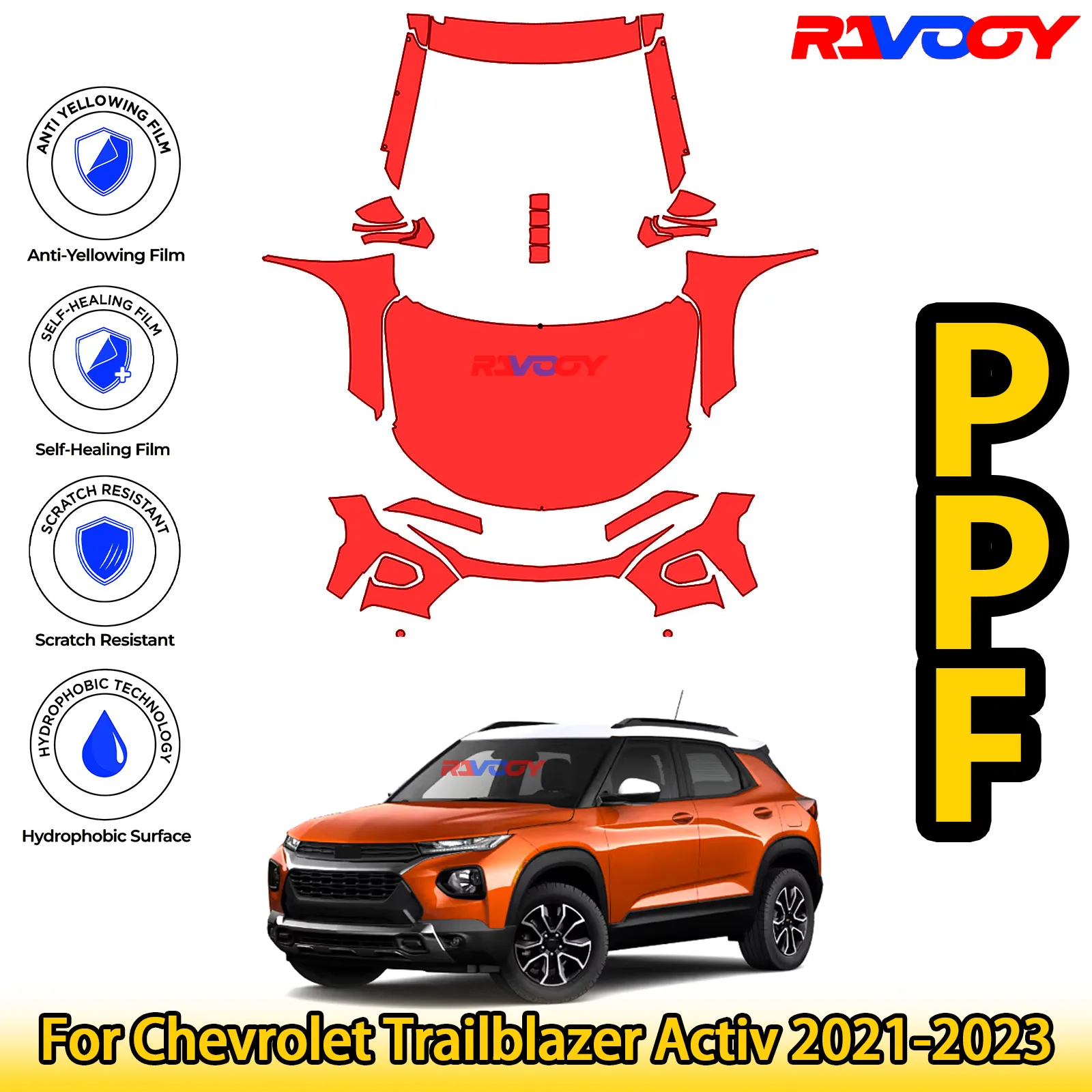 

For Chevrolet Trailblazer Activ 2021-2023 Glossy Matte Black Precut front PPF Kit Paint Protection Film