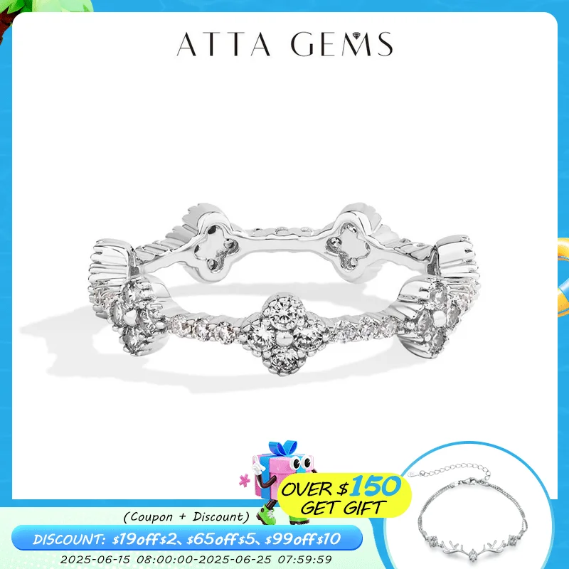 

ATTAGEMS Eternity DVVS1 Moissanite Rings for Women 100% S925 Sterling Silver 18K Gold Plated Wedding Party Gift Fine Jewelry New