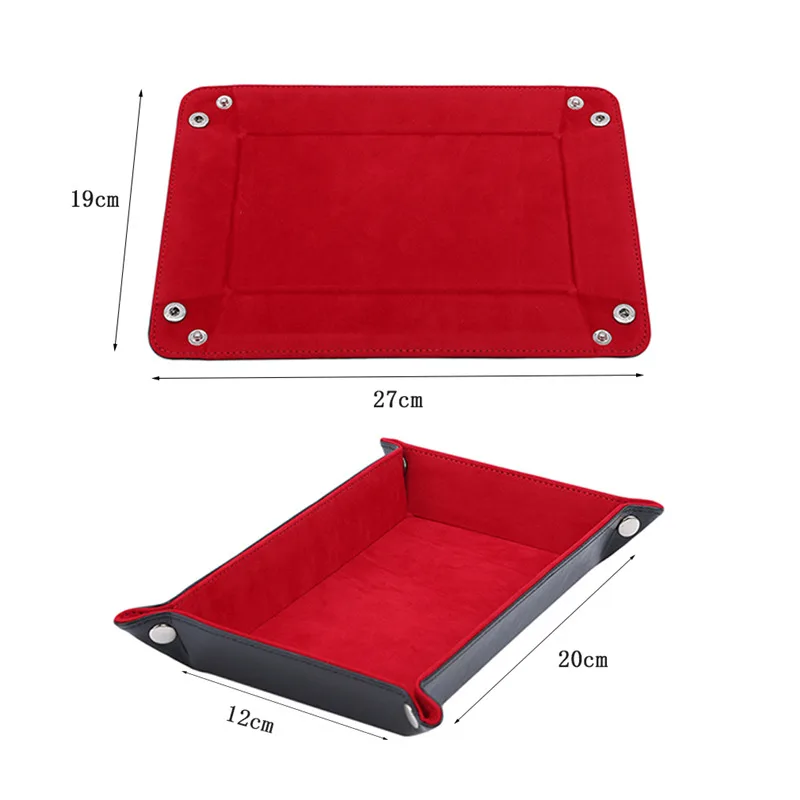 Bandeja de almacenamiento rectangular de cuero PU, bandeja de dados plegable de terciopelo, juegos de mesa, billetera para llaves, organizador de