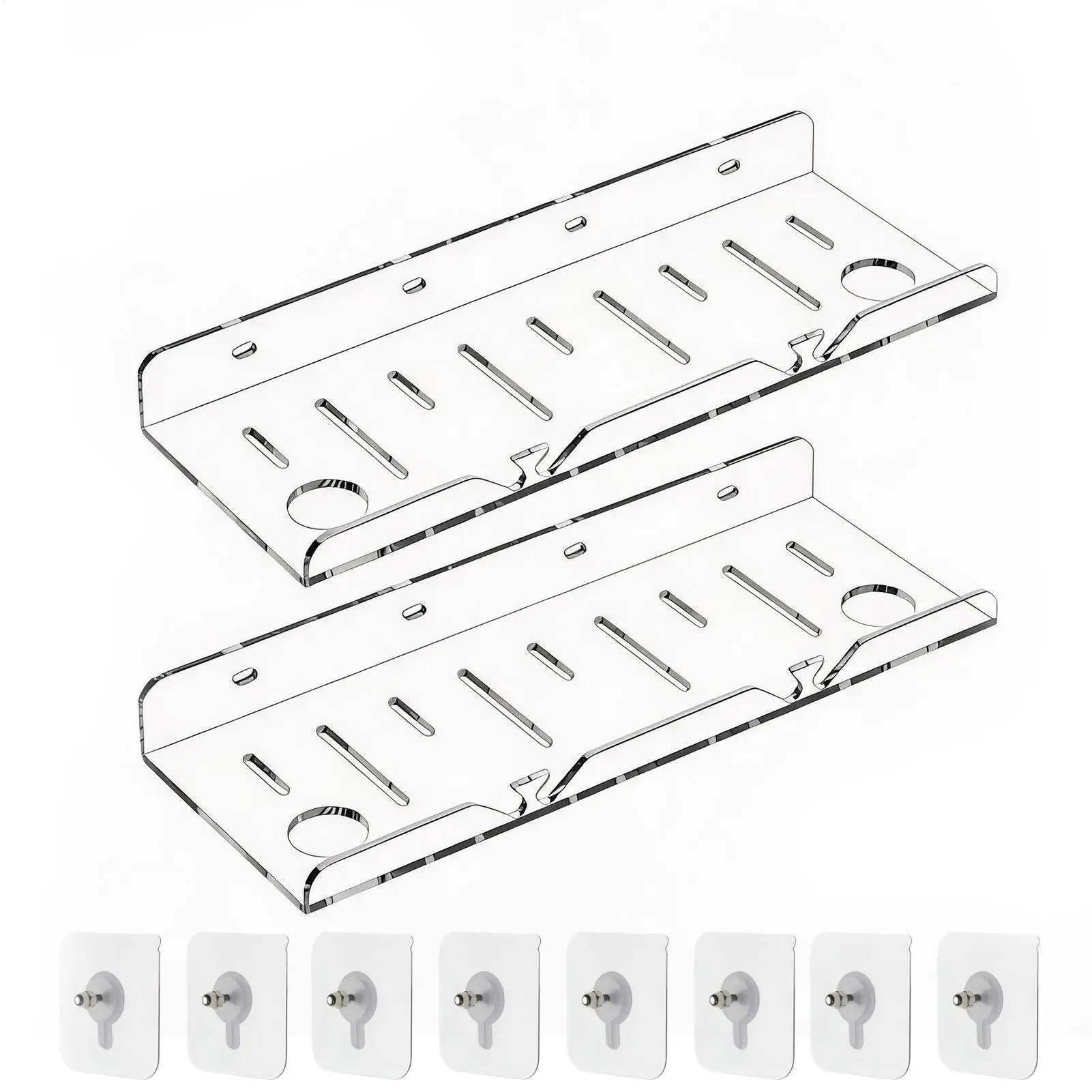 2-piece Clear Acrylic Shower Storage Rack Wall Mounted Floating Storage Holder No Drilling Bathroom Shower Organizer