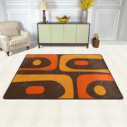 Mid-Century Modern Piquet Retro Minimalist Abstract In 70s Brown And Orange Rug Carpet Bed Door Rug 24x36in Or bigger