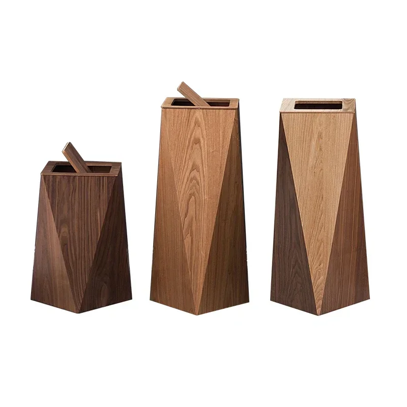 Nordic style wooden trash can home living room upscale office with lid large creative polygonal diamond bin bin Hot sales