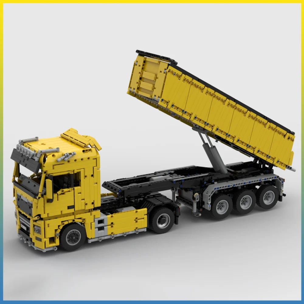 

MOC 1232pcs 3 Axle Dump Trailer Truck 1:17 RC Semi Tractor Building Block Toys Birthday Toys DIY Christmas Gifts Technical Block