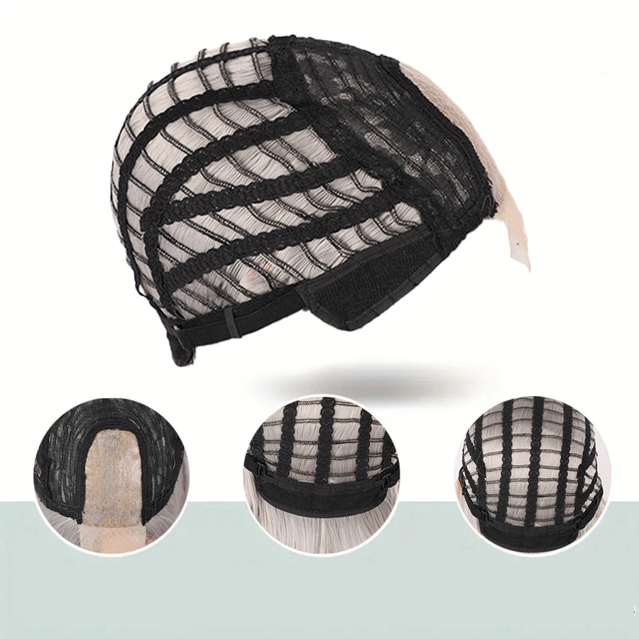 Lolita-Synthetikperücke, Stirnspitze, Wolfsschwanz, kurzes lockiges Haar, silbergrau, geschichtet, flauschige Alltagsperücke, Ganzkopf, Unisex, Alltag, Hallo – Detail 3