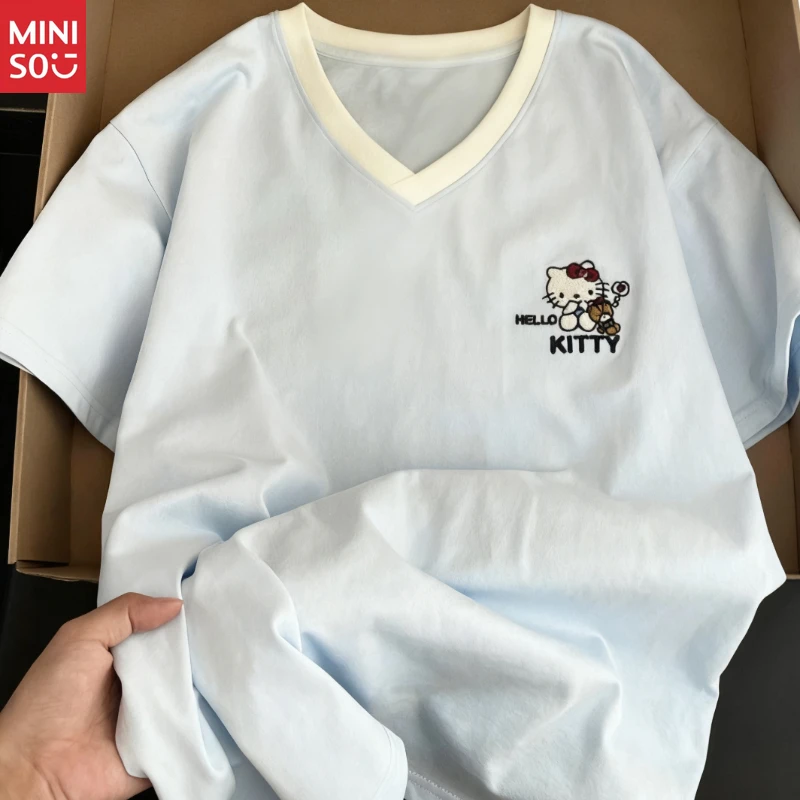 

2025 Embroidered Cotton Tee, Trendy Round Neck Top for Women