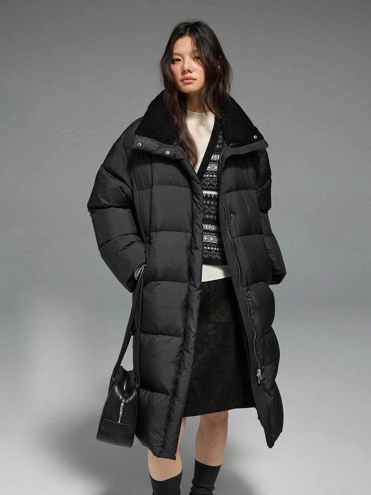 

Теплое длинное пуховое пальто JUSLIN Cloud Feel Bread Sle с воротником-стойкой, повседневное, без капюшона, L206