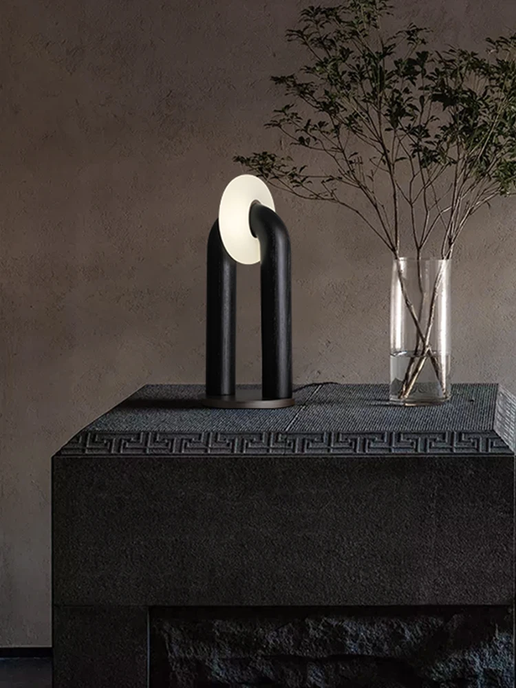 Japanese Minimalist Solid Wood Touch Control Table Lamp, Modern Curved Arch Dimmable Desk Lamp, Elegant Circular Soft Glow Bedsi