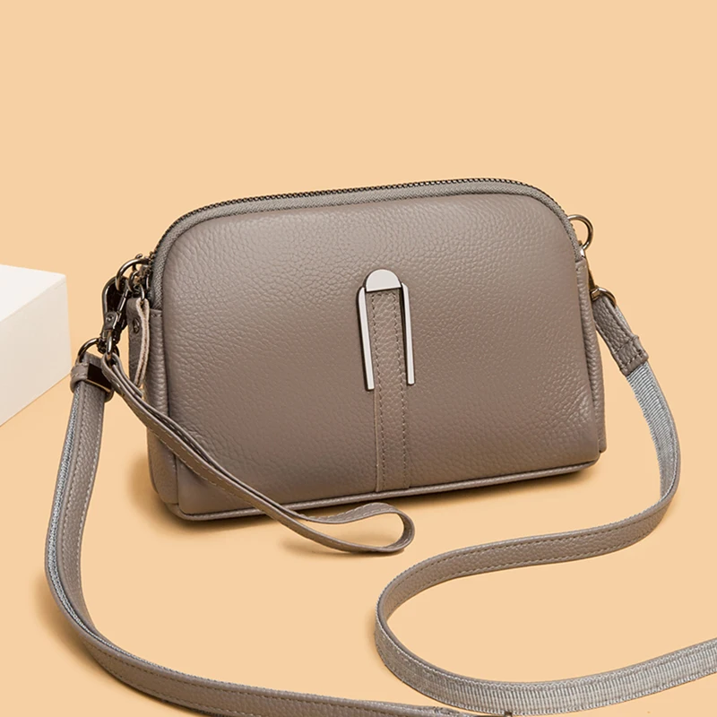 2024 Spring New Authentic Cowhide Shoulder Bag for Women Famous Designer Soft Leather Crossbody Bags Single Color Retro Wallet