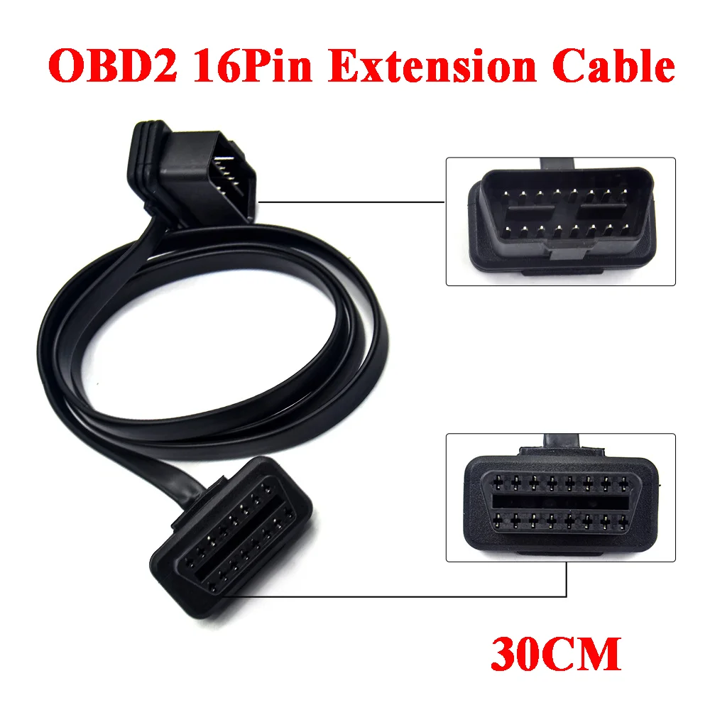 

30CM Flat and Thin Cable OBD2 16Pin Male to Female Car Scanner Extension Cable Connector Universal Car Diagnostic Cable
