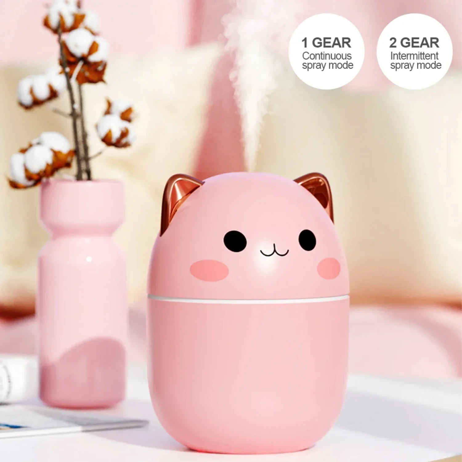 Ideal for Bedroom, Car, and Plants - Cute Kawaii 250ml Air Humidifier with Cool Mist and Night Light - Effective and Stylish Pur