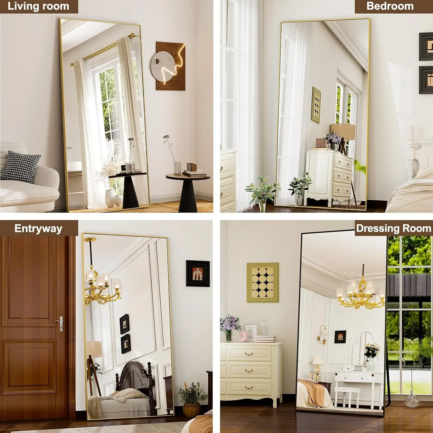 71"x30" Full Length Mirror Extra Large Hanging or Leaning Rectangle Mirror Aluminum Alloy Thin Frame Bedroom Floor Dressing