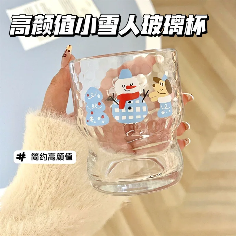 

Cute broken ice Christmas snowman glass high value drinking cup New Year's gift cup niche new model