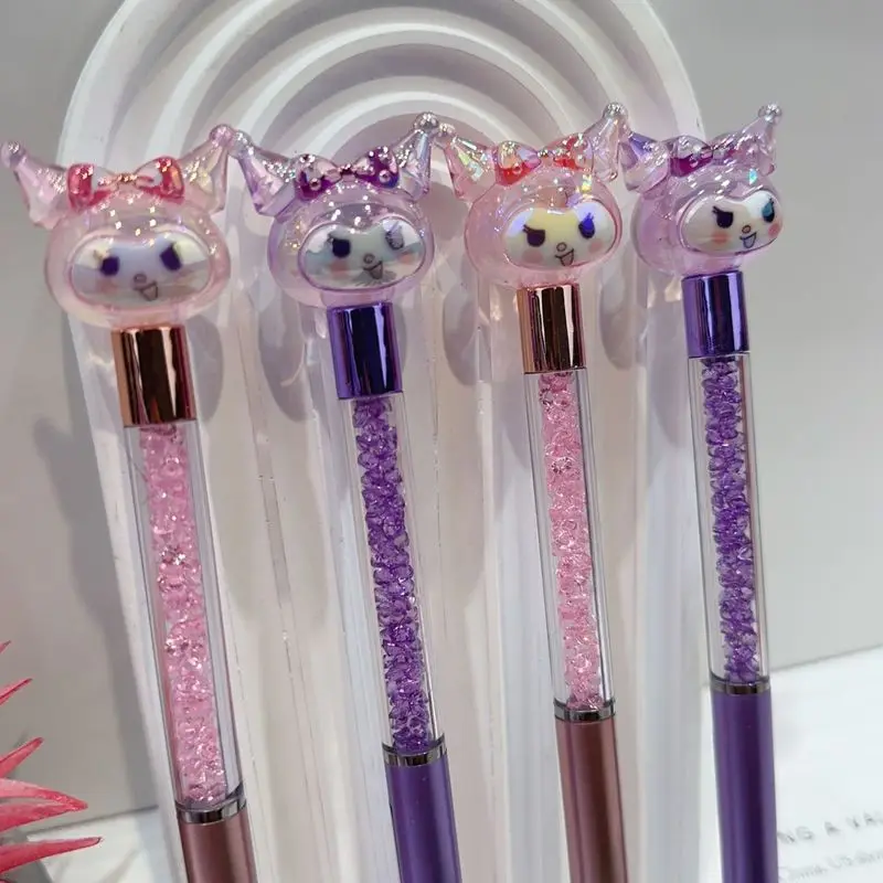 Imagem -05 - Sanrio Cartoon Kurome Cristal Gel Pen High Value Signature Pen Estudante Papelaria Presente Animação Colorida Diamante Brilhante 24 Pcs