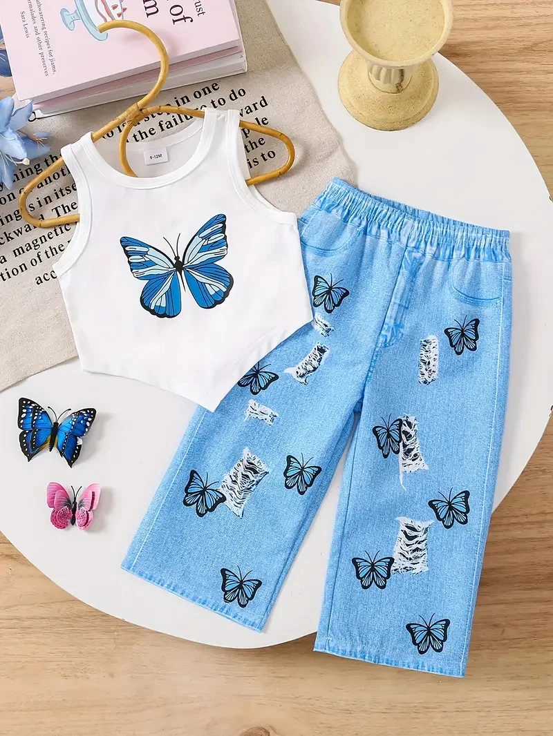 Spring Summer Cute Baby Girl Pink Flower Print Sleeveless Tank Top + Pink Flower & Cat Pattern Pants 2-Piece Set 0-4 Years: Soft